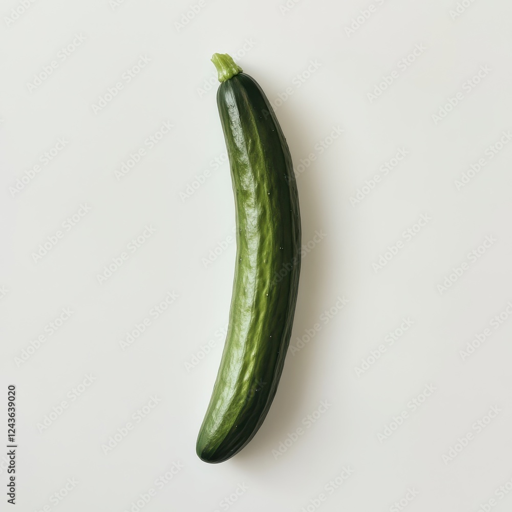 Aufkleber freshly sliced green cucumber lays lengthwise on a clean white surface, showcasing its vibrant color