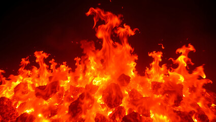 Wood fire on black background. transition overlay effect