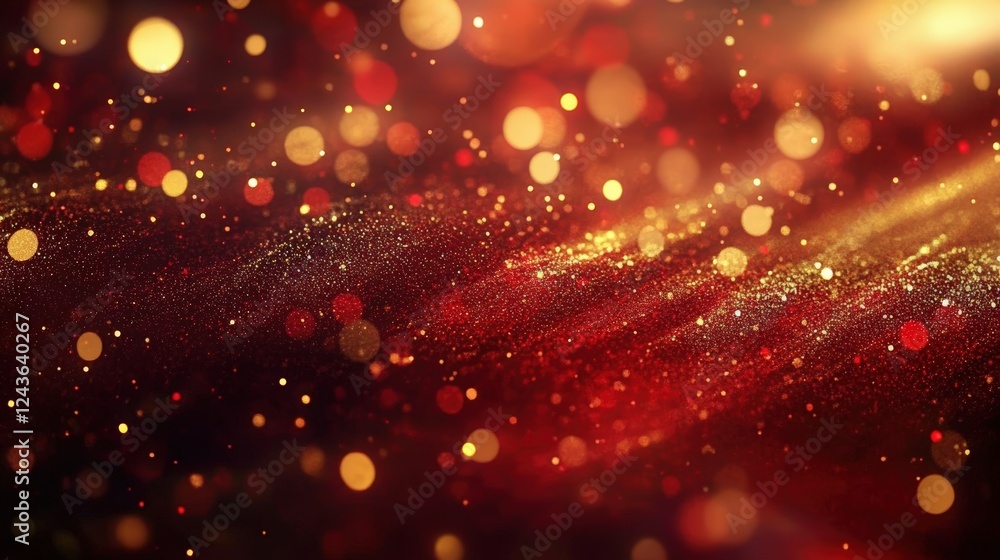 Aufkleber bokeh effect with glittering red and gold lights in a dreamy background perfect for abstract art and