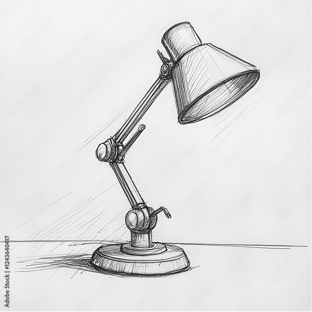 Fototapete desk lamp with adjustable arm sketched on a table under soft lighting in a cozy workspace setting