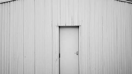 Minimalist White Door on Textured Gray Wall with Vertical Lines