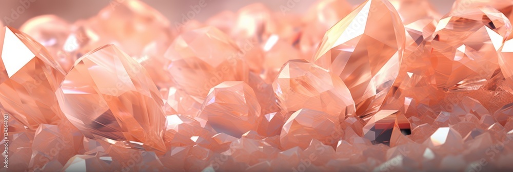 Poster delicate and sparkling crystal gems glimmering on soft background with subtle hues of pink and peach