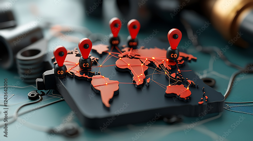 Poster global connectivity map with location pins digital representation of geographic data modern technolo
