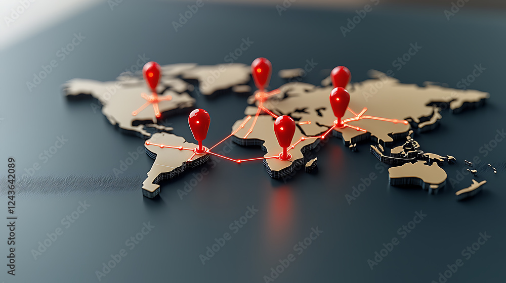 Poster mapping global connections interactive world map with location pins digital visualization modern off