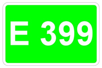 Illustration eines Europastraßenschildes der E 399 in Europa	