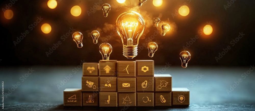 Poster the importance of innovative thought processes symbolized by block elements.