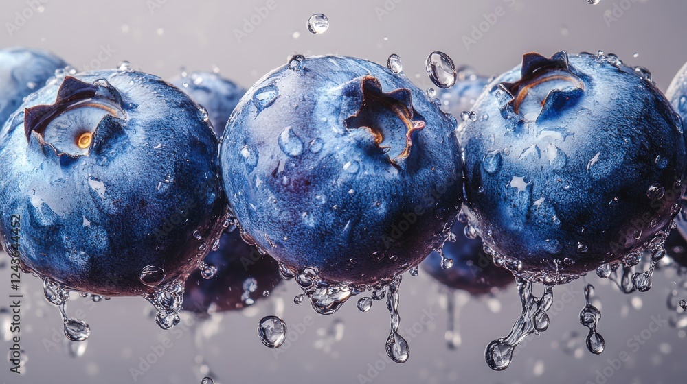 Poster blueberries floating isolated on transparent background
