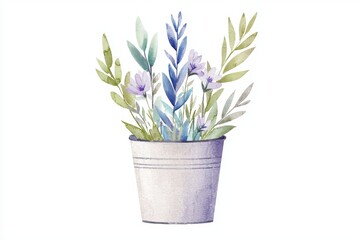 Rustic Wildflower Bouquet in Tin Bucket with Greenery and Delicate Petals