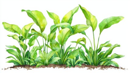 Lush Greenery with Vibrant Banana Leaves and Tropical Palm Fronds in Nature