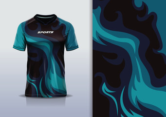 T-shirt mockup abstract fire flame sport jersey design for football, soccer, racing, esports, running, in green black color © Nimpuna O
