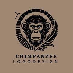 Bold Monochrome Chimpanzee Head Logo in Circular Vector Design for Branding and Wildlife Concepts
