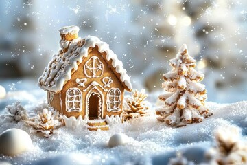Enchanting Gingerbread House Surrounded by Snow