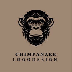Bold Monochrome Chimpanzee Head Logo in Circular Vector Design for Branding and Wildlife Concepts
