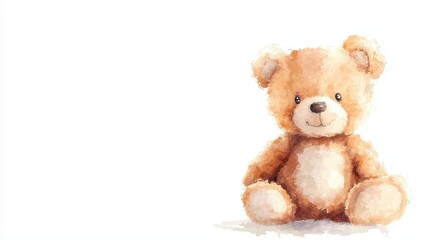 Whimsical Illustration of a Soft Teddy Bear Sitting Adorably on a White Background