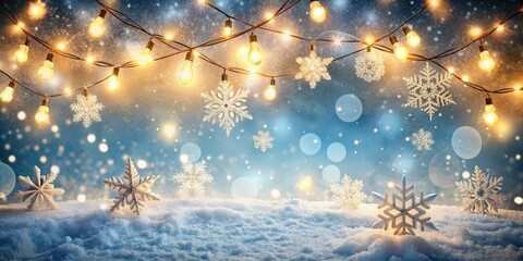 Naklejka premium Cozy winter scene with snowflakes and twinkling lights, winter, cozy, winter, cozy