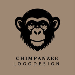 Bold Monochrome Chimpanzee Head Logo in Circular Vector Design for Branding and Wildlife Concepts
