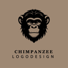 Bold Monochrome Chimpanzee Head Logo in Circular Vector Design for Branding and Wildlife Concepts
