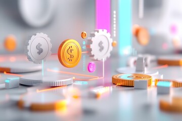 A vibrant 3D infographic illustrating the refund process with arrows and money flow visuals