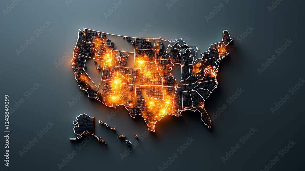 Poster dynamic visualization of united states population density interactive map digital environment high-t