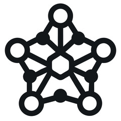 Abstract graphic of interconnected circles, representing a network or molecule.