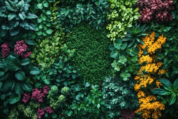 Lush greenery and vibrant flowers create a stunning graphic layout for advertising