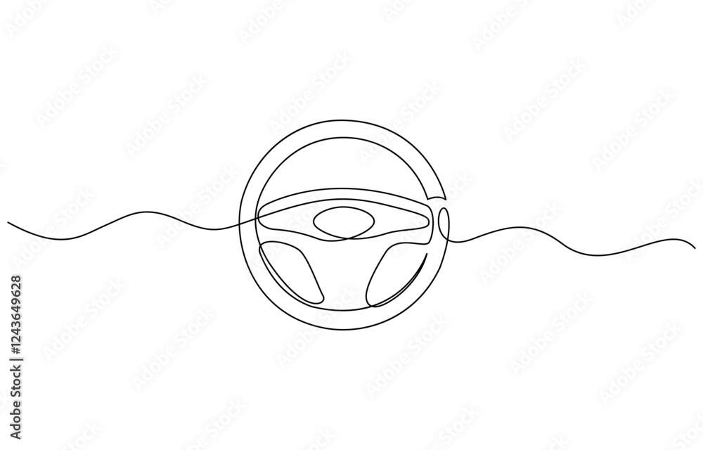 Poster continuous line drawing of car wheel icon. one line icon of wheel, teering wheel symbol in continuou