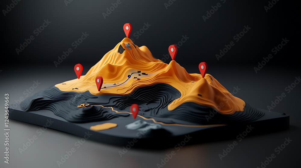 Poster exploring 3d terrain mapping techniques mountainous landscape digital model studio setting aerial vi