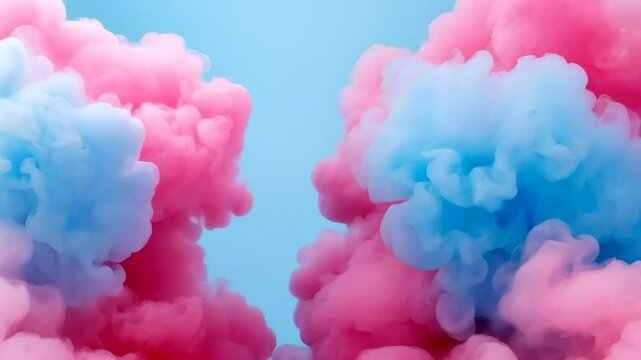 Pink and blue smoke clouds create a vibrant, dreamy backdrop concepts: gender reveal, joy
