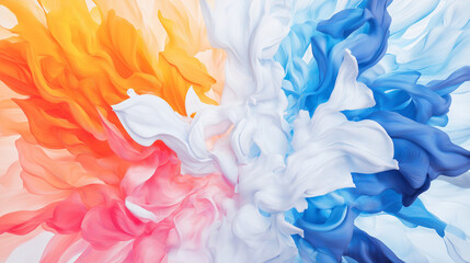 Colorful Abstract Explosion, Orange, Pink, White, and Blue Burst on White Background