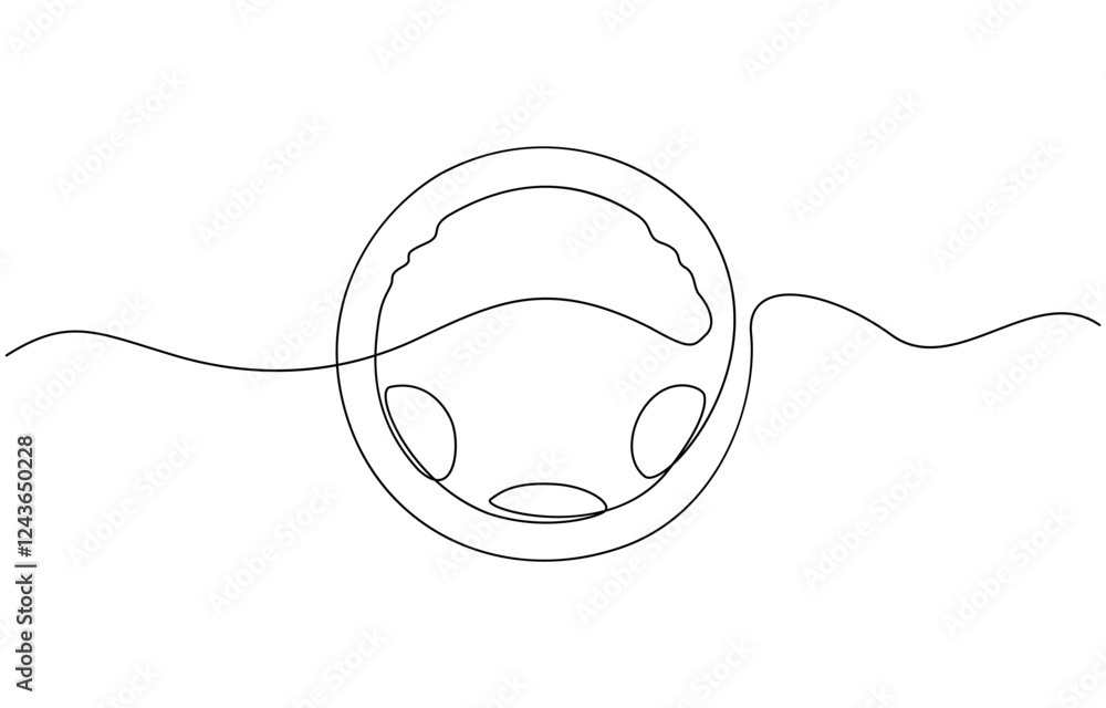 Poster continuous line drawing of car wheel icon. one line icon of wheel, teering wheel symbol in continuou