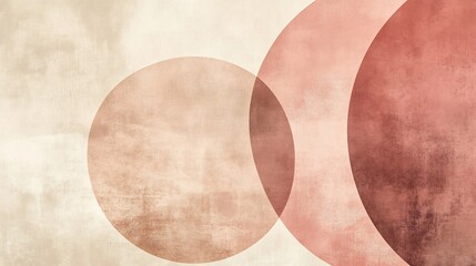Minimalist abstract design with soft circular patterns in muted rose and beige tones representing the serene and grounded connection of spiritually aligned lovers no people