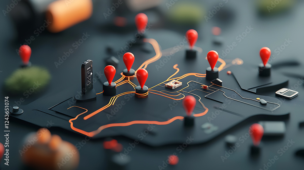 Poster navigating urban landscapes interactive map visualization with location markers in a modern digital 