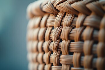 Close-up view of a woven wicker basket texture