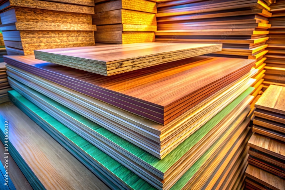 Poster surreal stack of mdf particle board sheets with natural wood texture, ready for woodworking projects