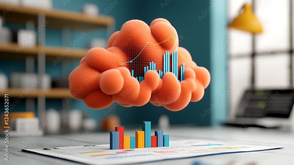 Poster visualizing data trends cloud-based analytics modern office infographic graphics bright workspace ae