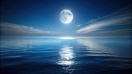 Serene Night Seascape Full Moon Reflecting on Calm Ocean Waters