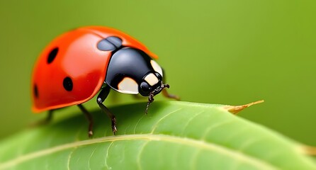 Fototapeta premium ladybug on green leaf