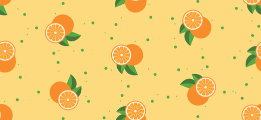 Seamless horizontal pattern with fresh orange fruit. Vector lime slices citrus repeat pattern for decoration and print. Citrus repetition pattern