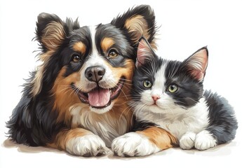 Obraz premium Heartwarming Portrait of a Playful Dog and a Cute Kitten Together in a Cozy Setting for Animal Lovers and Pet Enthusiasts
