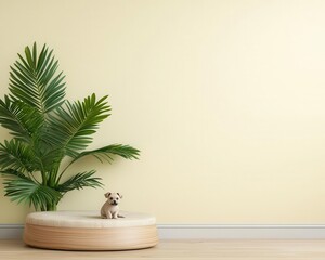 Biophilic pet space with natural materials and soothing greenery, modern home integration