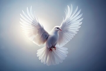 Obraz premium Surreal White Bird in Flight, Isolated on White Background - Generative AI Art