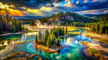 Fototapeta premium Surreal Yellowstone, Glacier & Yuma Waterscapes: Ethereal Lakes, Rivers & Streams