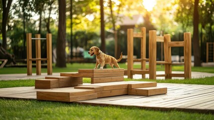 Urban pet park with modern agility equipment, cityfriendly dog exercise concept