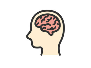 横顔と脳のアイコン（線画カラー）のイラスト