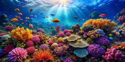 Naklejka premium Sustainable Ocean Exploration: Exploring Coral Reefs with Underwater Drones and Submersibles