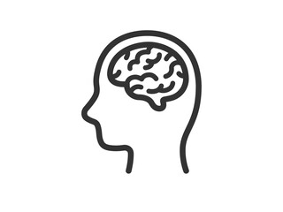 横顔と脳のアイコン（線画）のイラスト