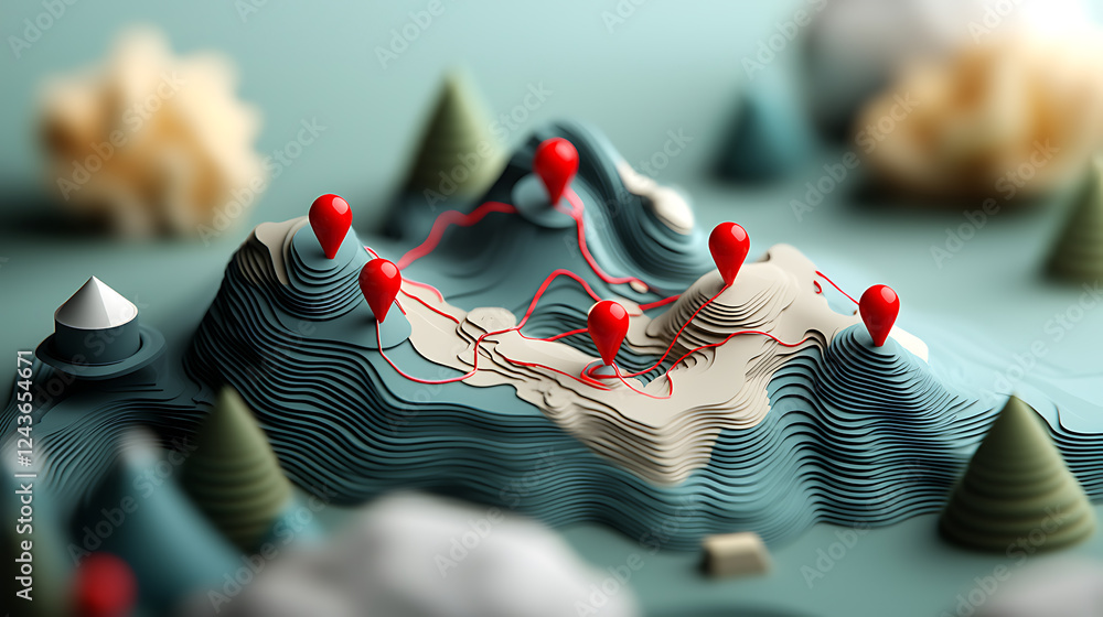 Poster navigating adventure trails scenic mountains 3d map visualization outdoor environment aerial view ex