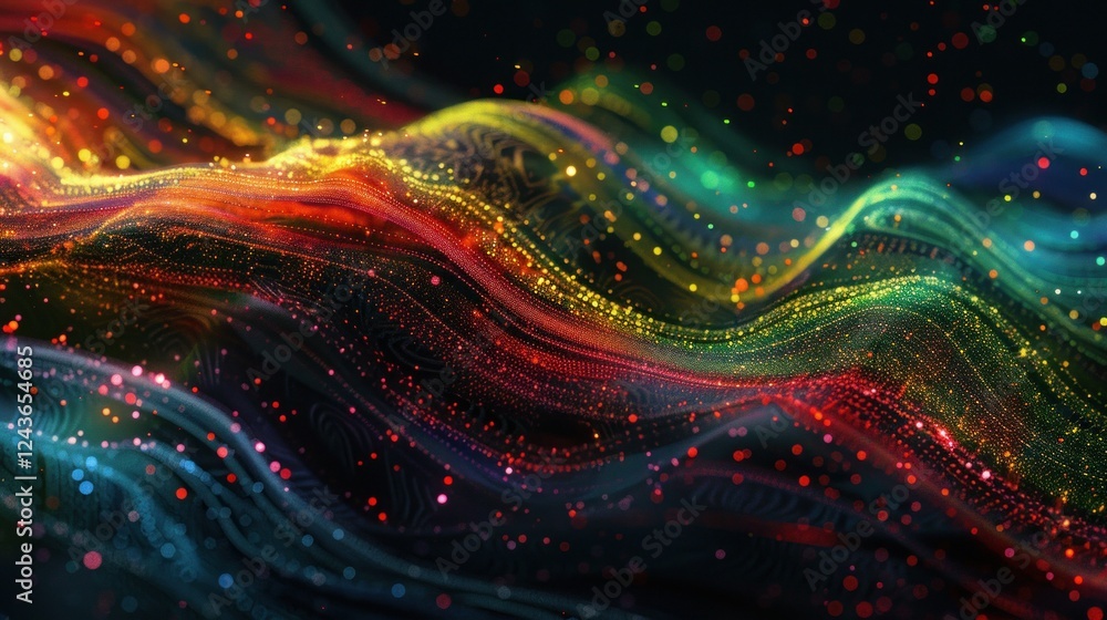 Poster colorful abstract data streams moving through a futuristic digital environment. stock photo --ar 16:
