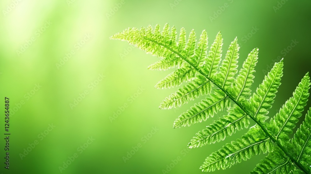 Poster close up of a vibrant green fern leaf, showcasing its delicate structure and translucent qualities a