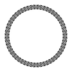 Black and white ethnic circle frame. Ornamental decorative element. For ceramic, porcelain, embroidery, sandblasting, laser cutting. Vector illustration.